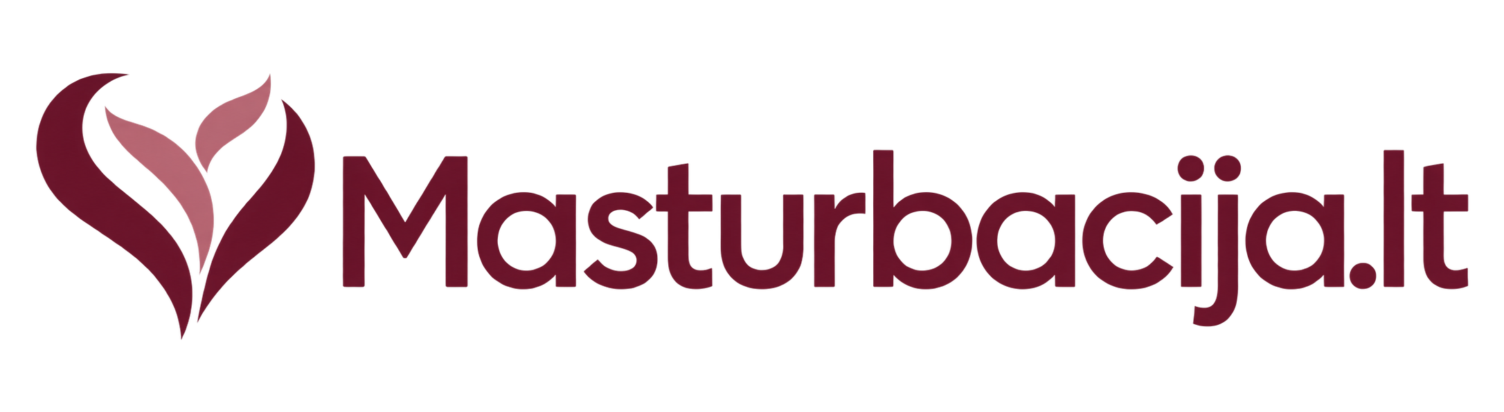 Masturbacija.lt logotipas – bordo užrašas su stilizuotu širdies ir žiedo simboliu